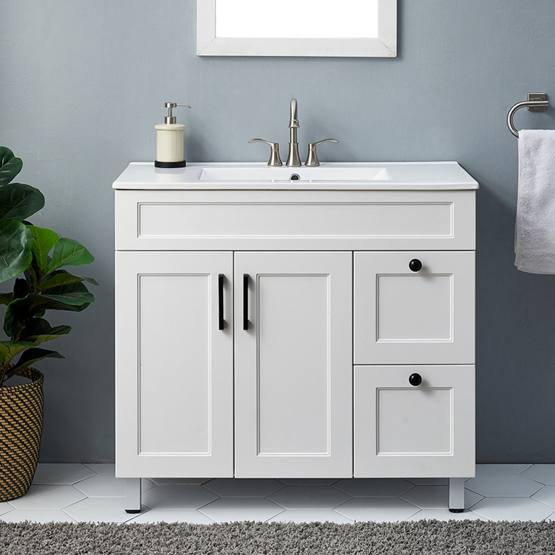 Winston Porter Revy 36" Modern White Free-standing single bathroom ...